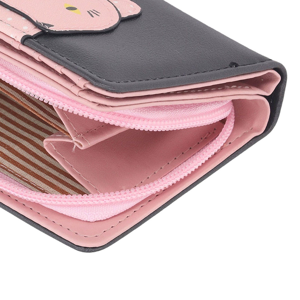 Female Korean Version Small PU Leather Coin Purse Student Cute Animal Change Bag Zipper Foldable Short Style Change Purse for Woman Girls Black