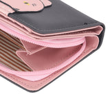 Female Korean Version Small PU Leather Coin Purse Student Cute Animal Change Bag Zipper Foldable Short Style Change Purse for Woman Girls Black - Extra Image