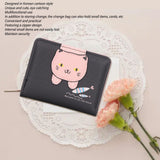 Female Korean Version Small PU Leather Coin Purse Student Cute Animal Change Bag Zipper Foldable Short Style Change Purse for Woman Girls Black