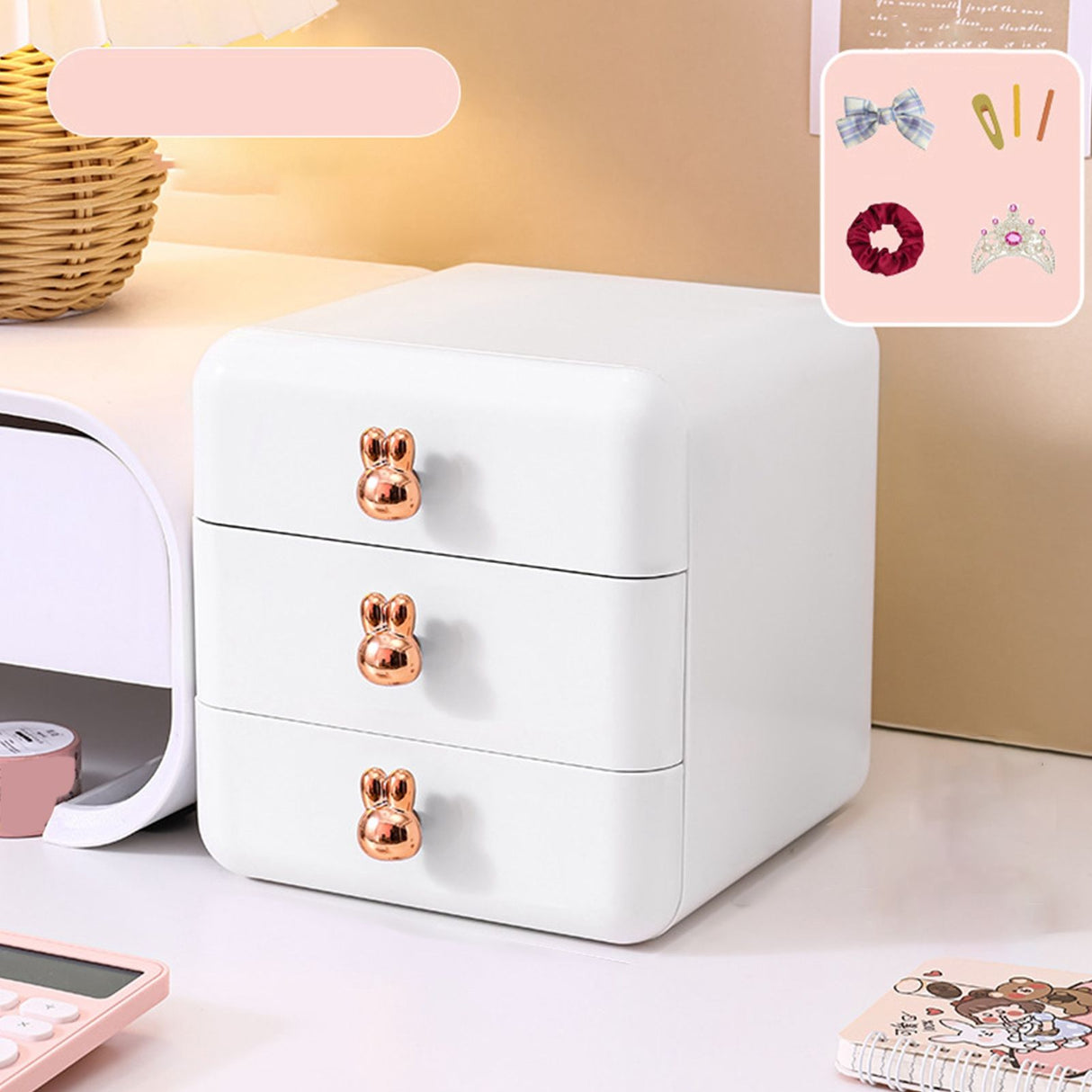 Desktop Drawer Jewelry Hair Accessories Sundries Storage Box Tabletop Organizer for Bedroom Dormitory Office
