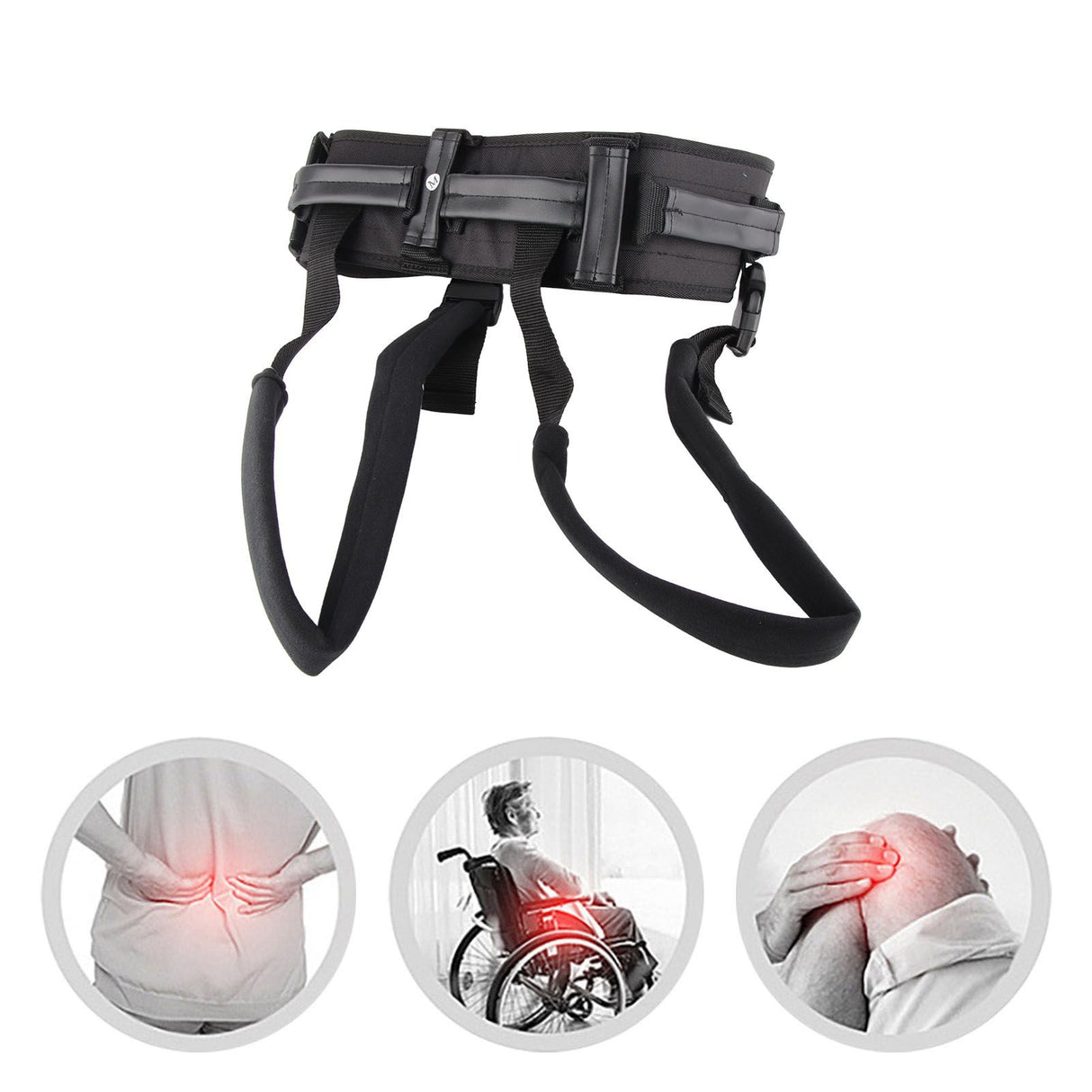 Transfer and Walking Gait Belt with Handles Adjustable Elderly Standing Assist Lift Belt for Seniors Caregiver Nurse Black