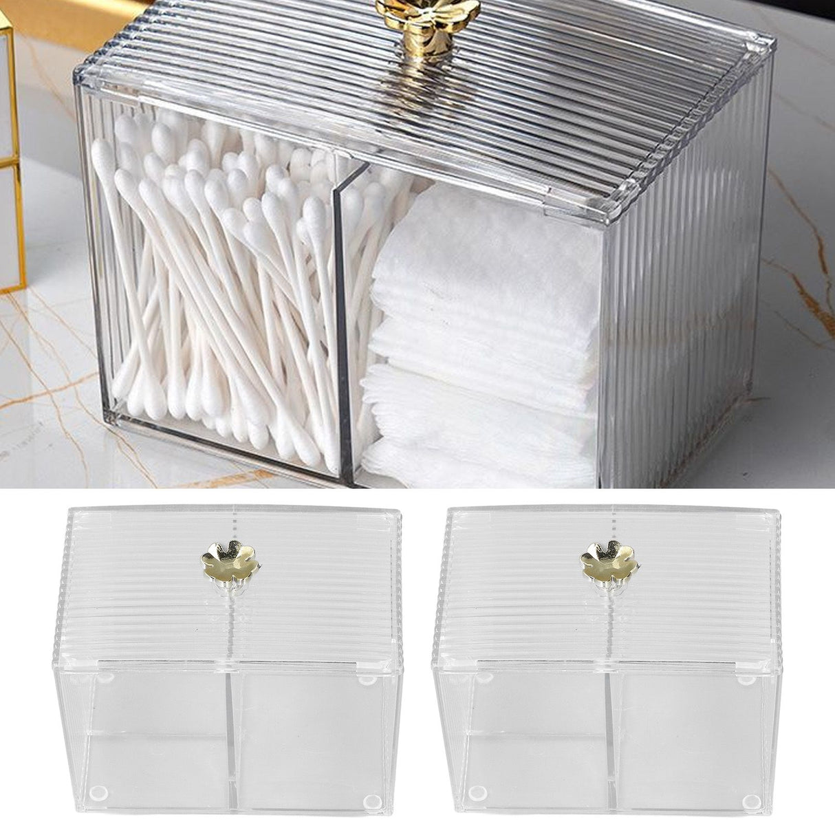 2Pcs Cotton Swab Holder Clear Durable Plastic Safe Widely Used Cotton Ball Organizer for Office Family Tabletop