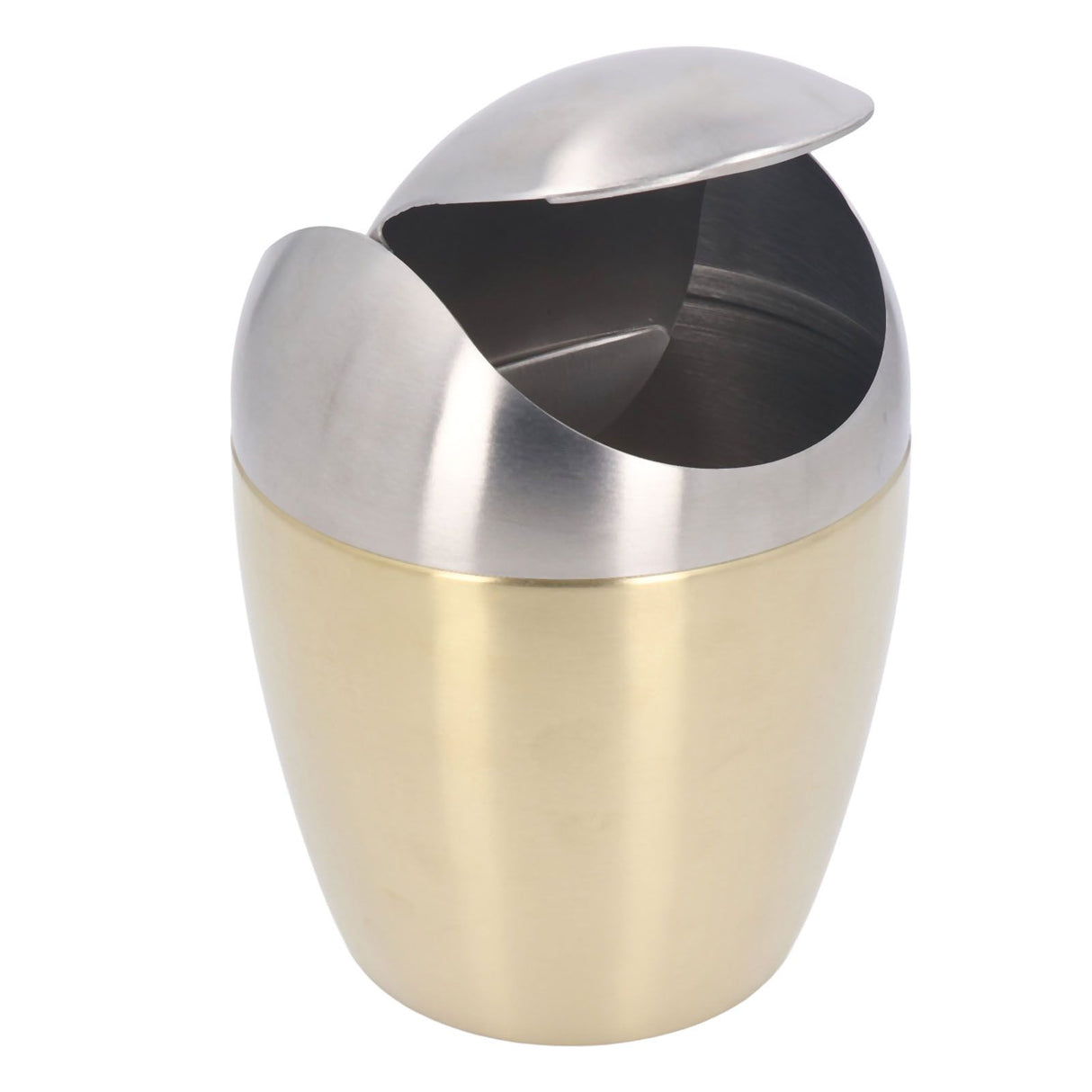 Desktop Small Trash Can Multipurpose 304 Stainless Steel Mini Trash Can with Lid for Tabletop Countertop Use Golden