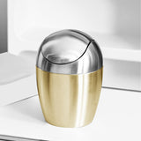 Desktop Small Trash Can Multipurpose 304 Stainless Steel Mini Trash Can with Lid for Tabletop Countertop Use Golden