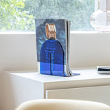 Acrylic Book End Thickened L Shape Bookend Stopper Desktop Book Organizer for Home Library Office Translucent Blue - Rear View