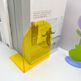 1 Pair of Bookends Thicken Non Slip Transparent Acrylic Desk Decorative Heavy Book End for Student Office L Shaped Yellow