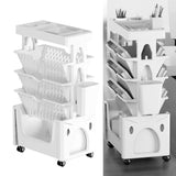 Rolling Mobile Bookshelf with Wheels 5 Tiers Large Capacity Strong Load Bearing Capacity Utility Cart for Study Kitchen White - 45-Degree Angle