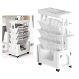 Rolling Mobile Bookshelf with Wheels 5 Tiers Large Capacity Strong Load Bearing Capacity Utility Cart for Study Kitchen White
