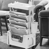 Rolling Mobile Bookshelf with Wheels 5 Tiers Large Capacity Strong Load Bearing Capacity Utility Cart for Study Kitchen White
