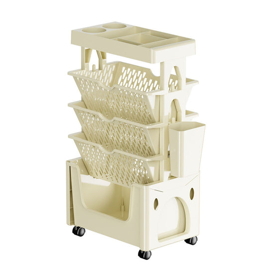 Rolling Mobile Bookshelf with Wheels 5 Tiers Large Capacity Strong Load Bearing Capacity Utility Cart for Study Kitchen Khaki