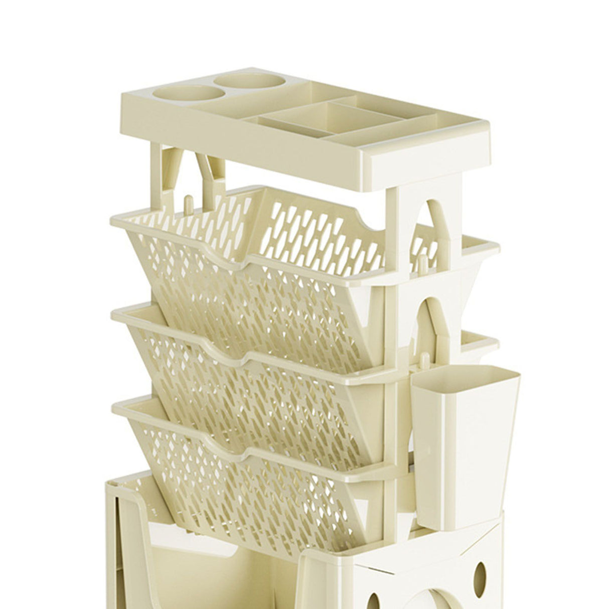 Rolling Mobile Bookshelf with Wheels 5 Tiers Large Capacity Strong Load Bearing Capacity Utility Cart for Study Kitchen Khaki