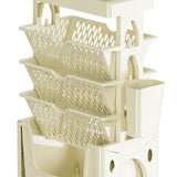 Rolling Mobile Bookshelf with Wheels 5 Tiers Large Capacity Strong Load Bearing Capacity Utility Cart for Study Kitchen Khaki
