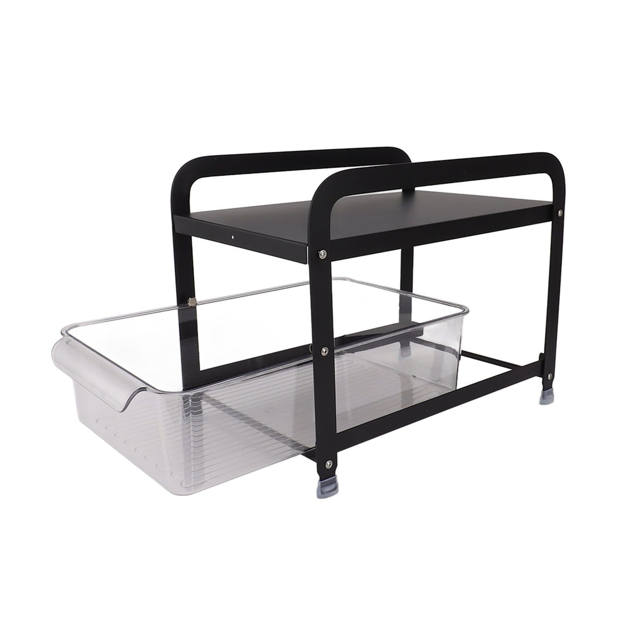 Cup Storage Organizer Shelf 2 Tier Pull Out Countertop Organizer Multifunctional Desktop Storage Rack for Home Office Black