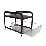 Cup Storage Organizer Shelf 2 Tier Pull Out Countertop Organizer Multifunctional Desktop Storage Rack for Home Office Black