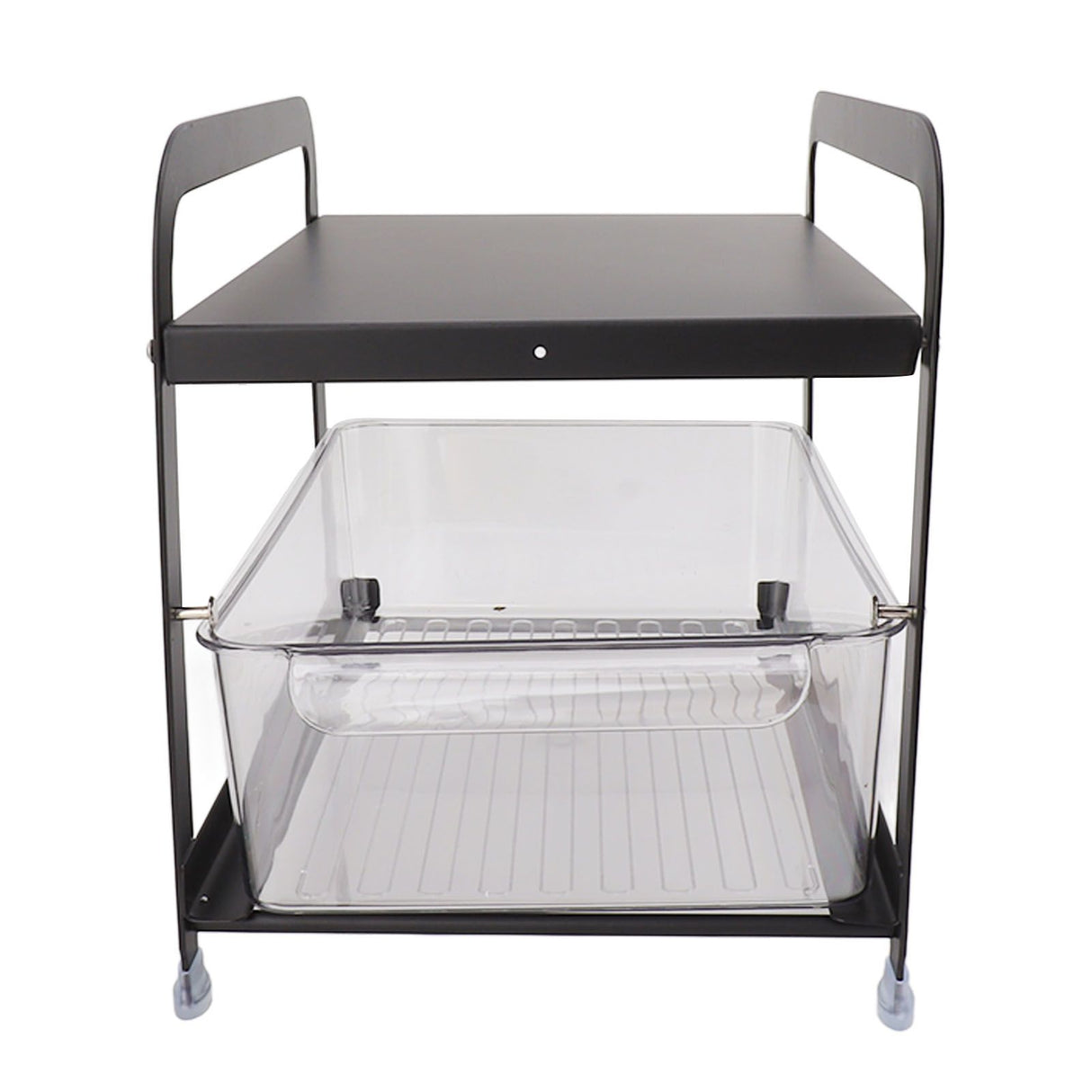 Cup Storage Organizer Shelf 2 Tier Pull Out Countertop Organizer Multifunctional Desktop Storage Rack for Home Office Black