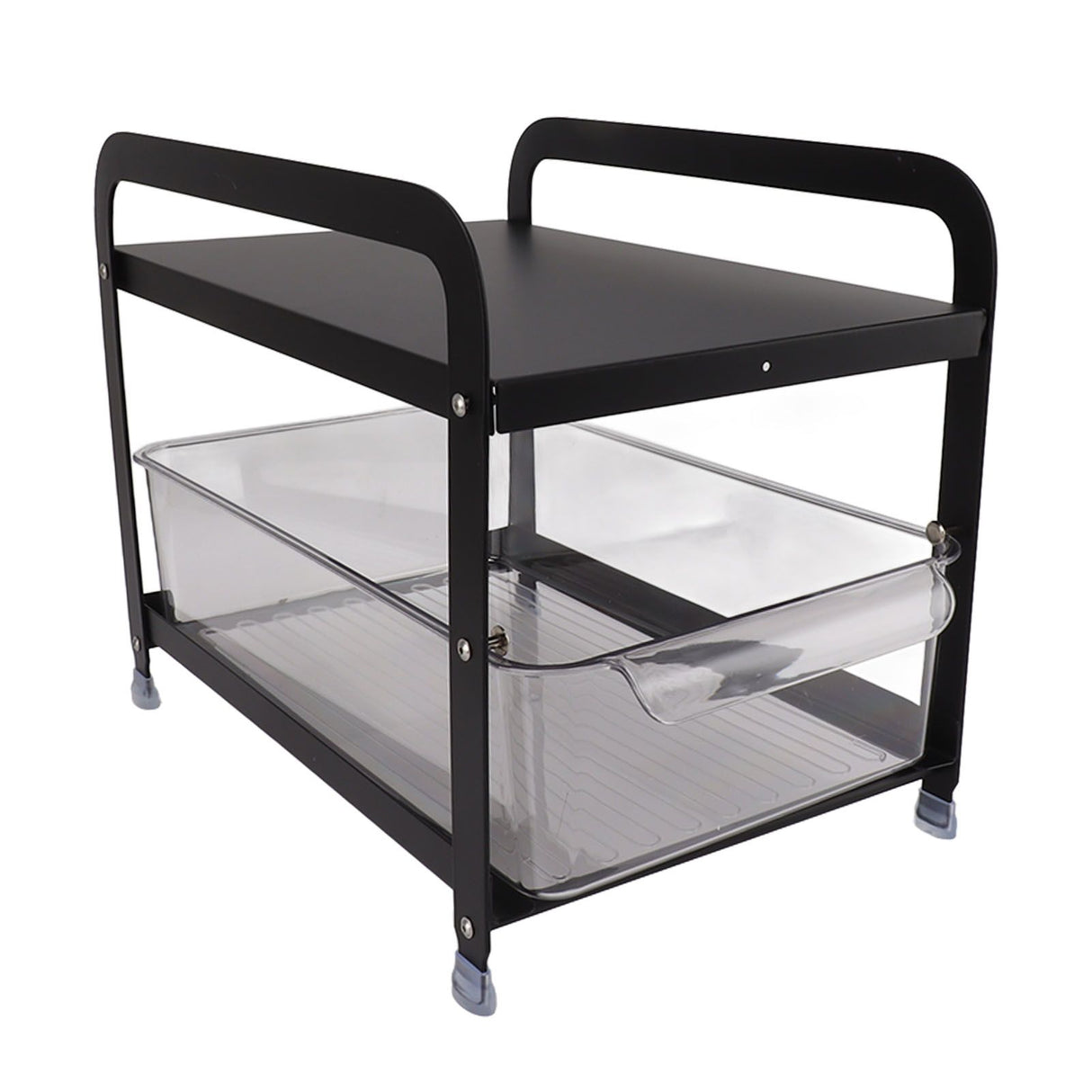 Cup Storage Organizer Shelf 2 Tier Pull Out Countertop Organizer Multifunctional Desktop Storage Rack for Home Office Black