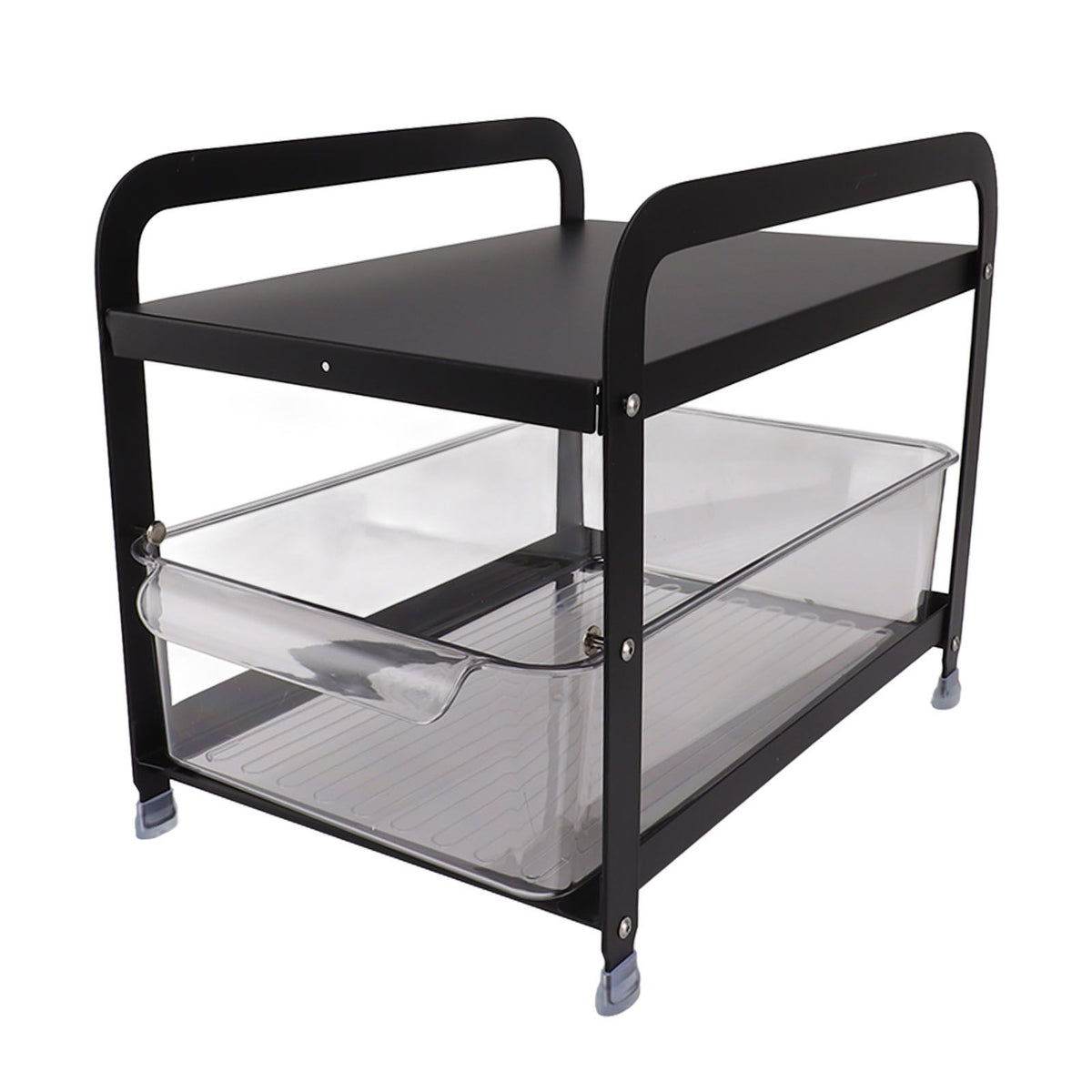 Cup Storage Organizer Shelf 2 Tier Pull Out Countertop Organizer Multifunctional Desktop Storage Rack for Home Office Black