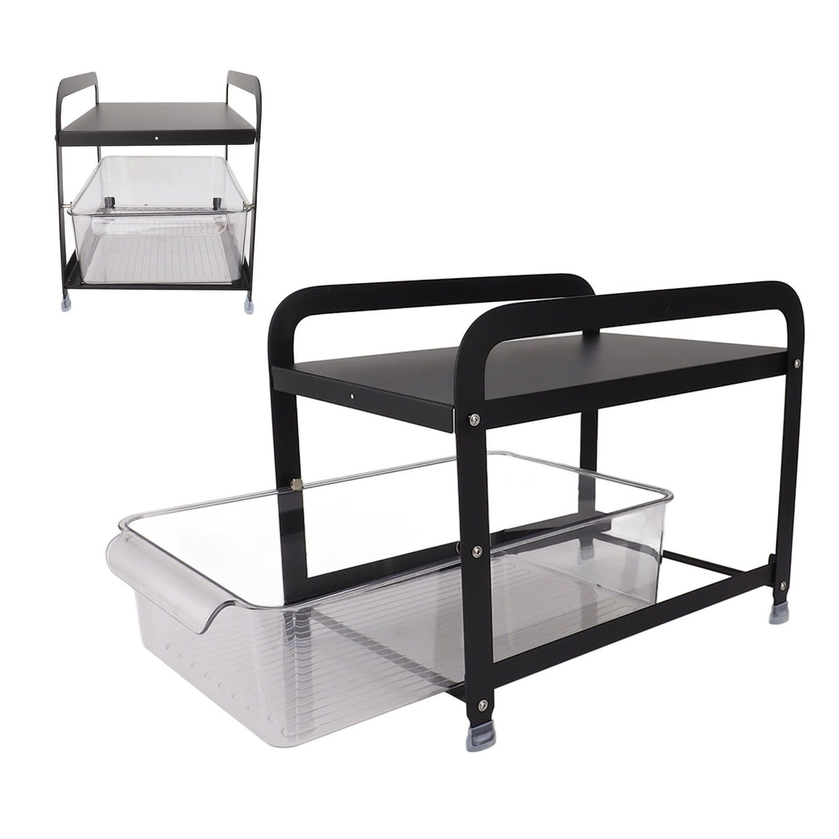 Cup Storage Organizer Shelf 2 Tier Pull Out Countertop Organizer Multifunctional Desktop Storage Rack for Home Office Black