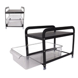 Cup Storage Organizer Shelf 2 Tier Pull Out Countertop Organizer Multifunctional Desktop Storage Rack for Home Office Black - Low Angle