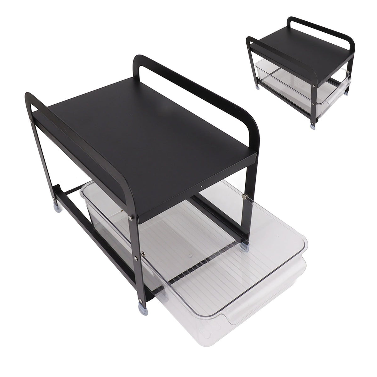 Cup Storage Organizer Shelf 2 Tier Pull Out Countertop Organizer Multifunctional Desktop Storage Rack for Home Office Black
