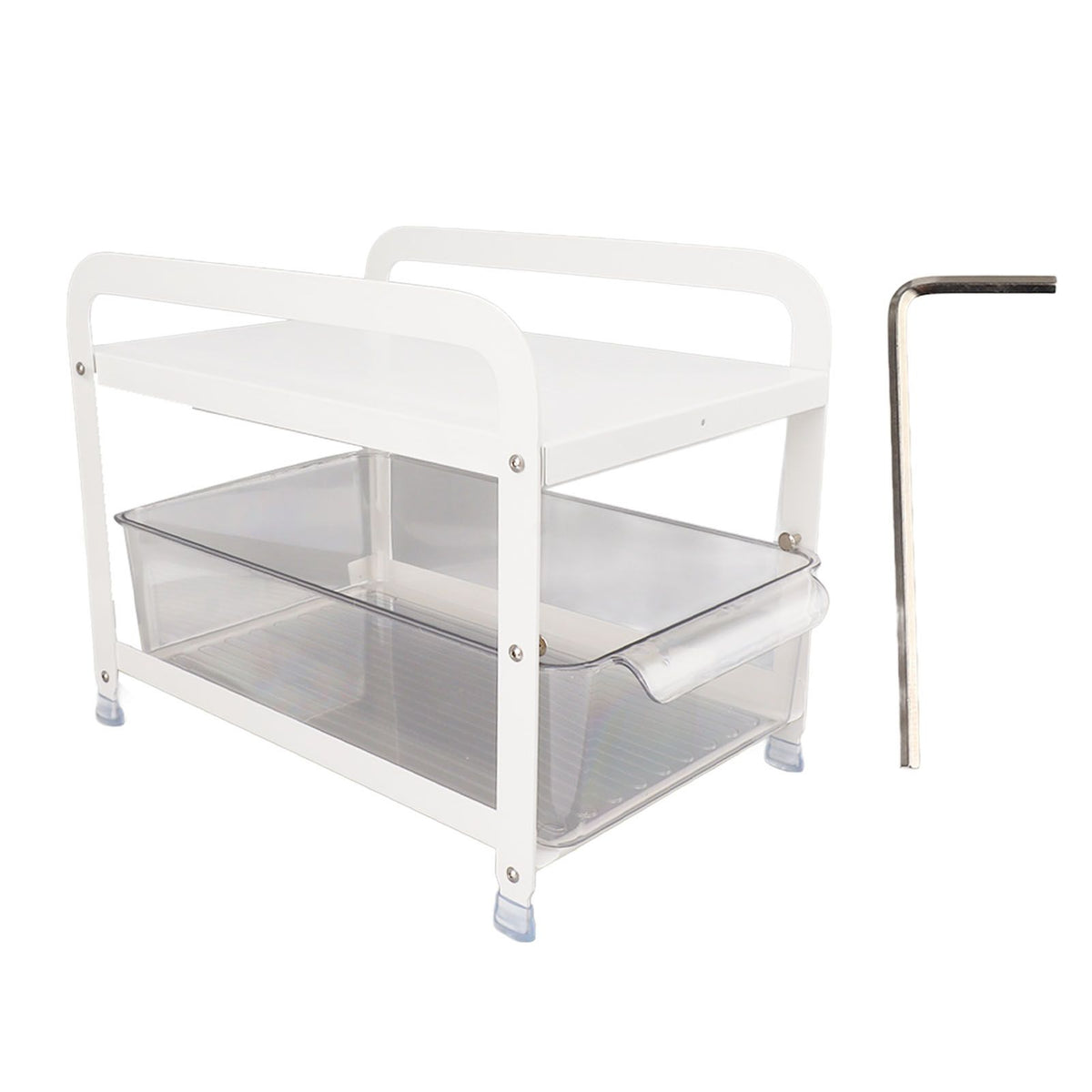 Cup Storage Organizer Shelf 2 Tier Pull Out Countertop Organizer Multifunctional Desktop Storage Rack for Home Office White