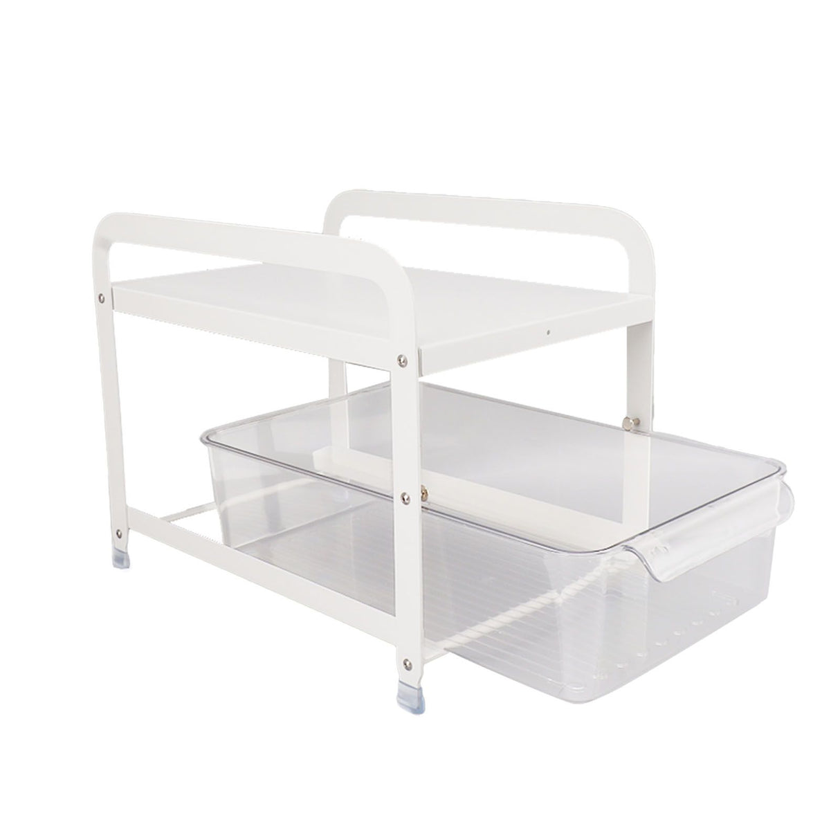 Cup Storage Organizer Shelf 2 Tier Pull Out Countertop Organizer Multifunctional Desktop Storage Rack for Home Office White