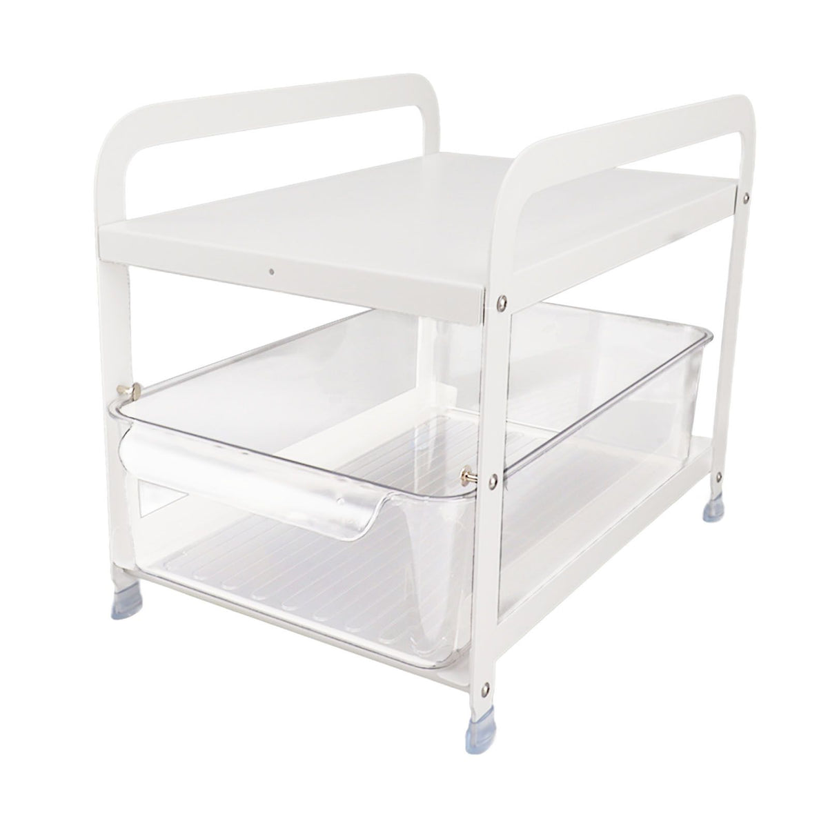 Cup Storage Organizer Shelf 2 Tier Pull Out Countertop Organizer Multifunctional Desktop Storage Rack for Home Office White