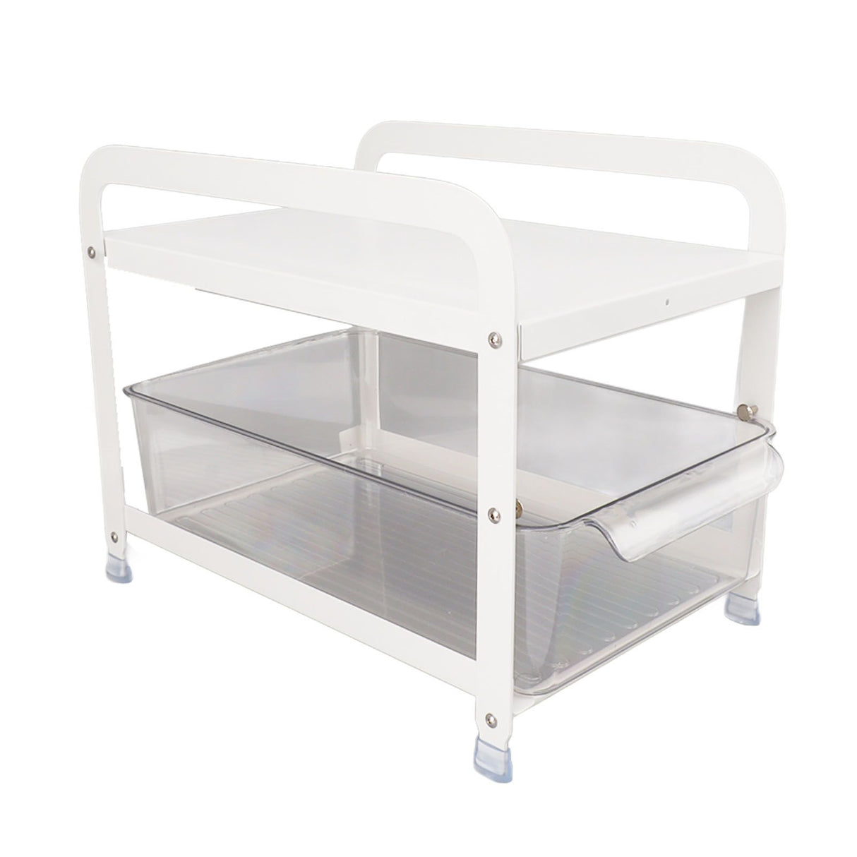Cup Storage Organizer Shelf 2 Tier Pull Out Countertop Organizer Multifunctional Desktop Storage Rack for Home Office White
