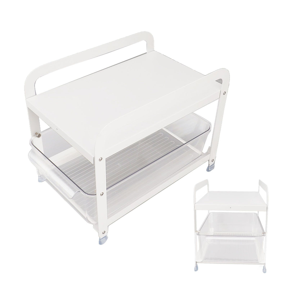 Cup Storage Organizer Shelf 2 Tier Pull Out Countertop Organizer Multifunctional Desktop Storage Rack for Home Office White
