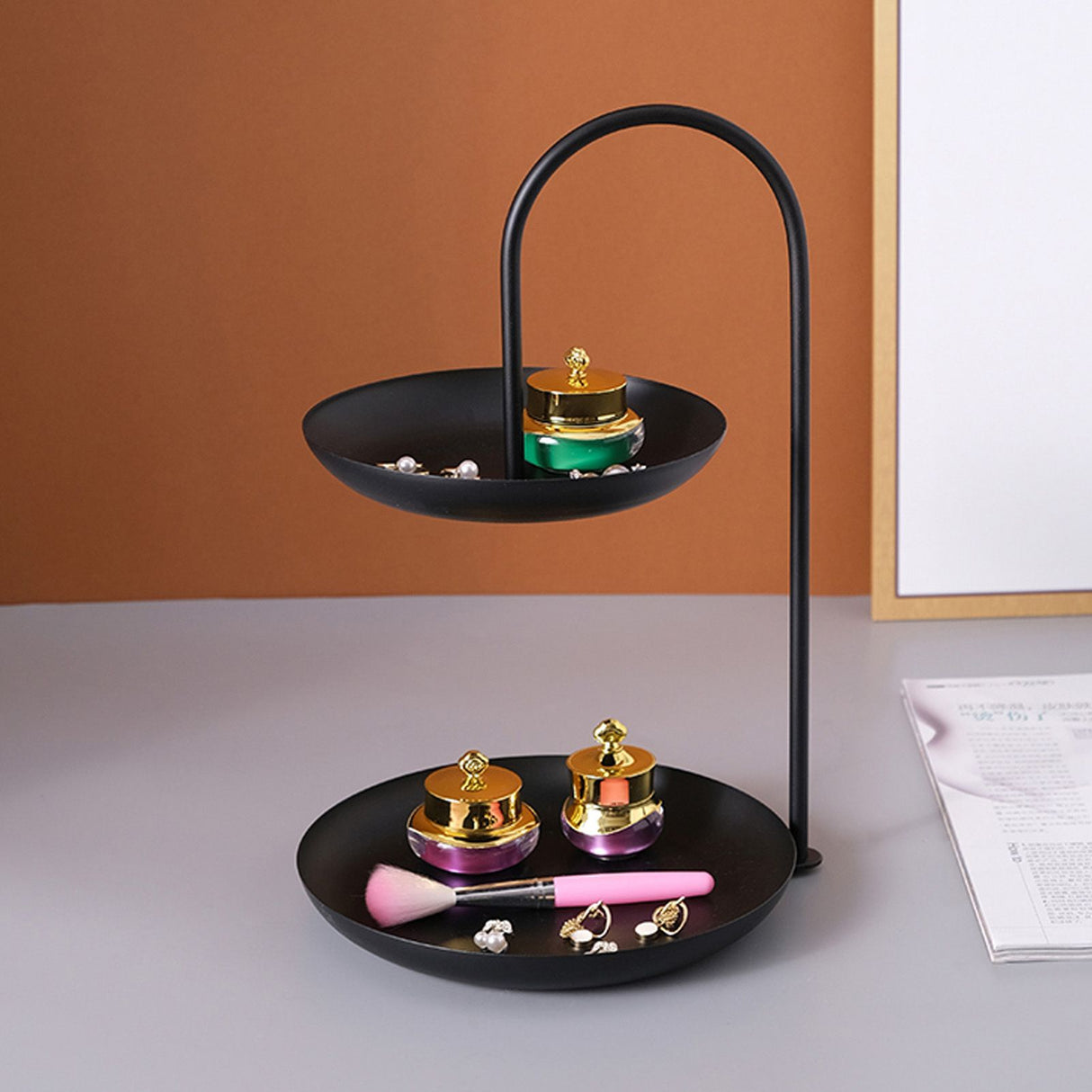 Dessert Rack Fruit Stand Round 2 Tier Iron Display Holder for Party Wedding Birthday Home Black