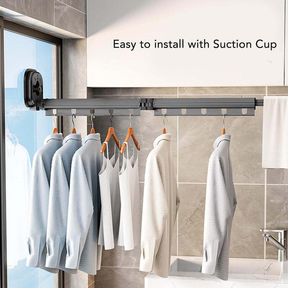 Wall Mounted Clothes Drying Rack Space Saving Laundry Clothes Rack Retractable Dryer Collapsible for Balcony Laundry Punch Free Bi Fold Grey
