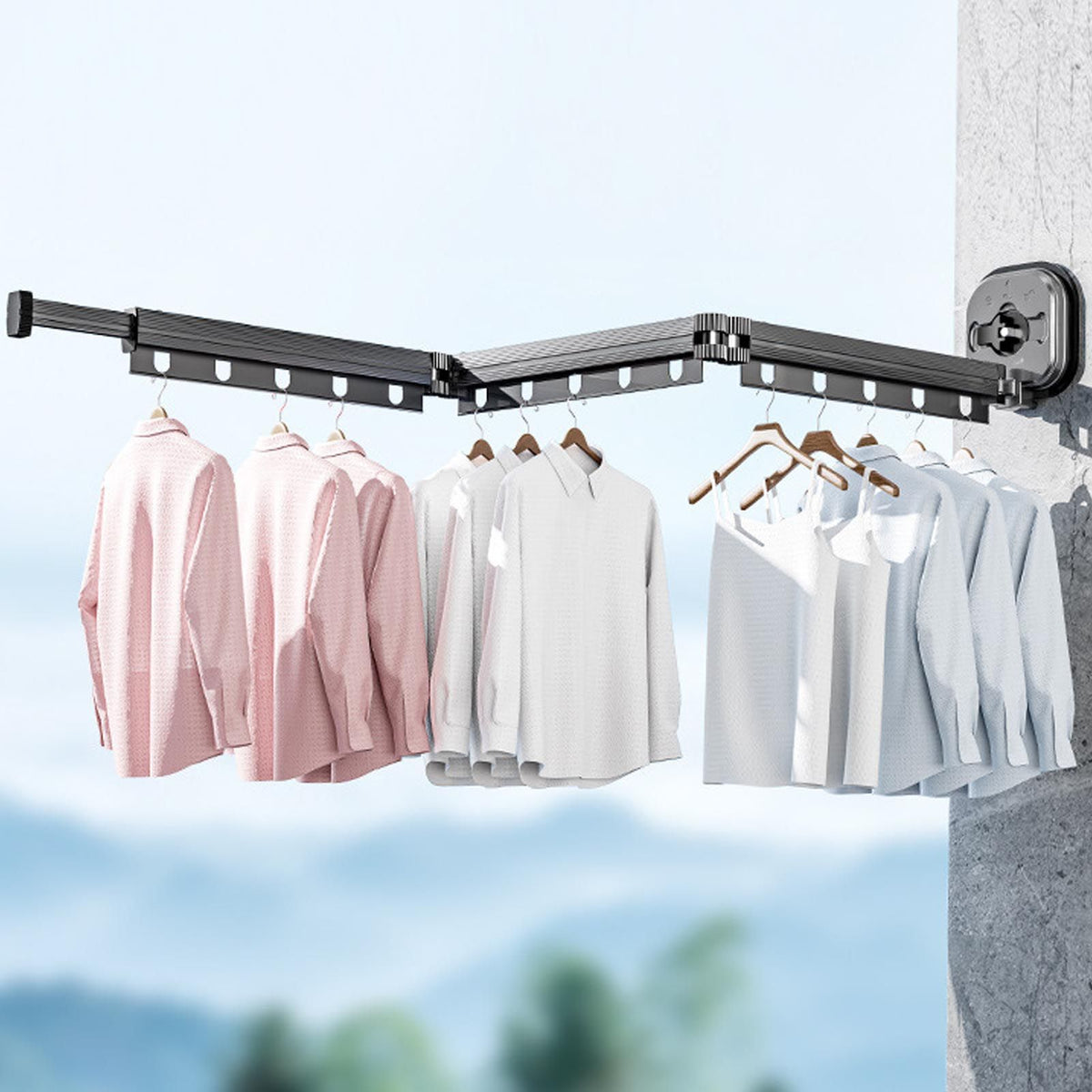 Wall Mounted Clothes Drying Rack Space Saving Laundry Clothes Rack Retractable Dryer Collapsible for Balcony Laundry Punch Free Tri Fold Grey