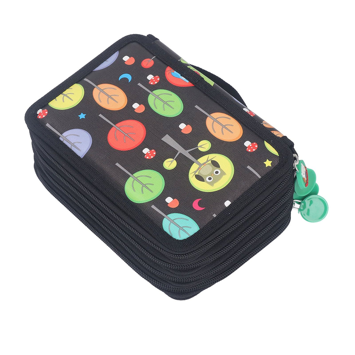 Colored Pencil Case Pencil Holder with Zipper Closure Large Capacity Pencil Case Foldable Colored Pencil Bag Cartoon Black 4 Layers 72 Holes