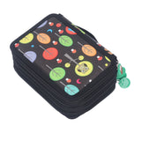 Colored Pencil Case Pencil Holder with Zipper Closure Large Capacity Pencil Case Foldable Colored Pencil Bag Cartoon Black 4 Layers 72 Holes - Front View