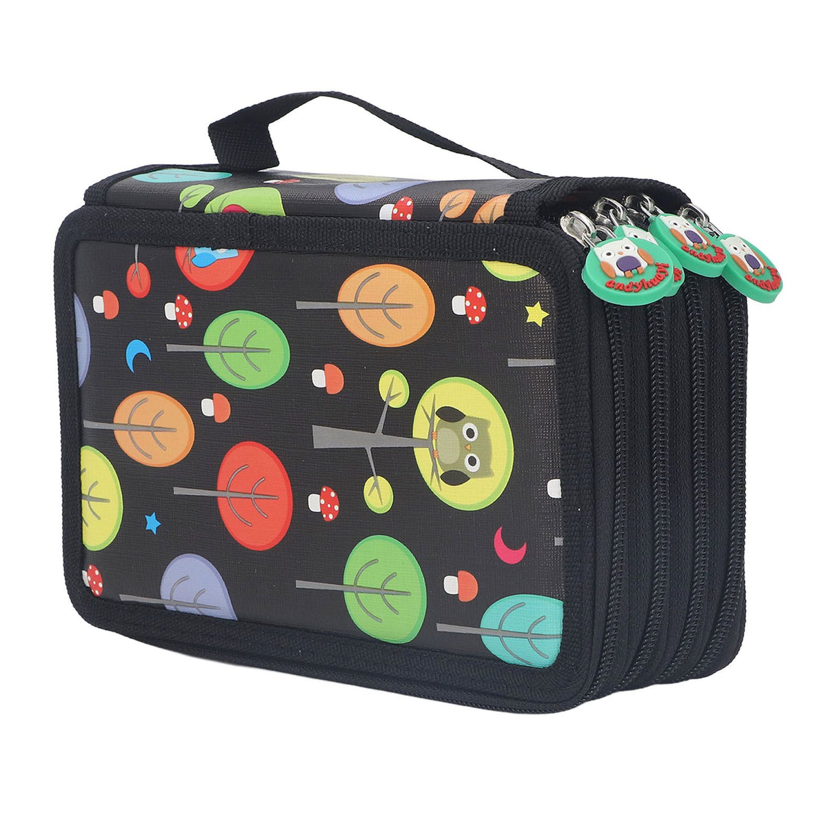 Colored Pencil Case Pencil Holder with Zipper Closure Large Capacity Pencil Case Foldable Colored Pencil Bag Cartoon Black 4 Layers 72 Holes
