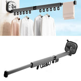 Retractable Clothes Drying Rack Wall Mount Drill Free Bifold Windproof Space Saver Suction Cup Clothes Hanger for Laundry