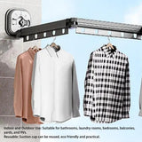 Retractable Clothes Drying Rack Wall Mount Drill Free Bifold Windproof Space Saver Suction Cup Clothes Hanger for Laundry