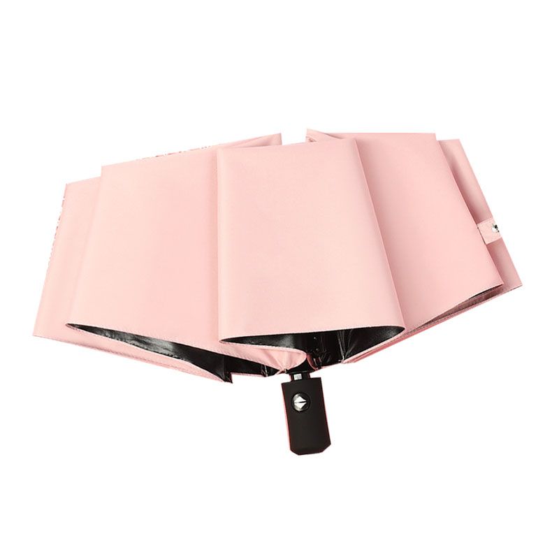 Travel Umbrella Sun Rain 3 Fold 8 Ribs Button Operation Light Weight Umbrella for Women Girl Daily Men Light Pink