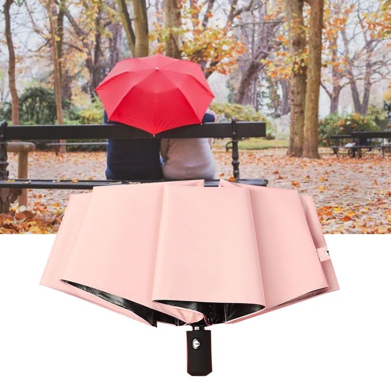 Travel Umbrella Sun Rain 3 Fold 8 Ribs Button Operation Light Weight Umbrella for Women Girl Daily Men Light Pink
