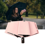 Travel Umbrella Sun Rain 3 Fold 8 Ribs Button Operation Light Weight Umbrella for Women Girl Daily Men Light Pink - Extra Image