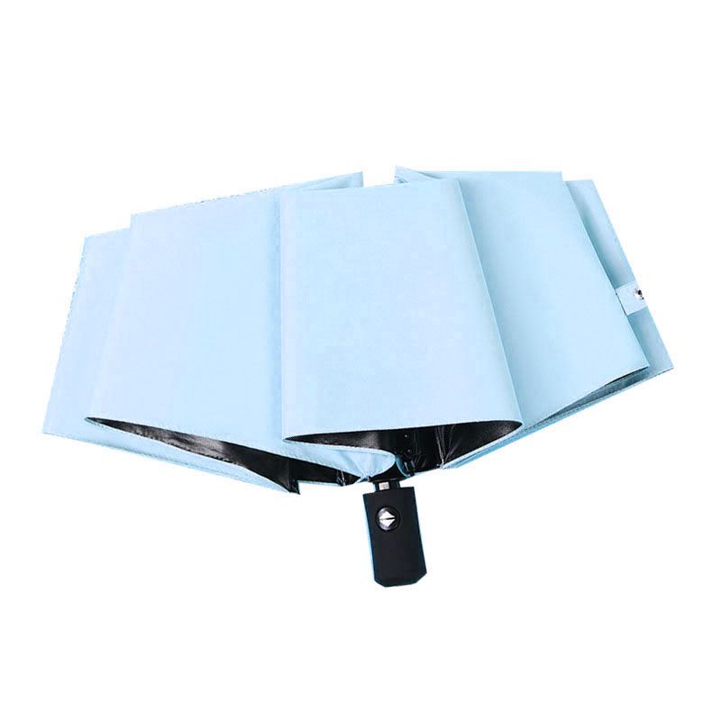 Travel Umbrella Sun Rain 3 Fold 8 Ribs Button Operation Light Weight Umbrella for Women Girl Daily Men Light Blue