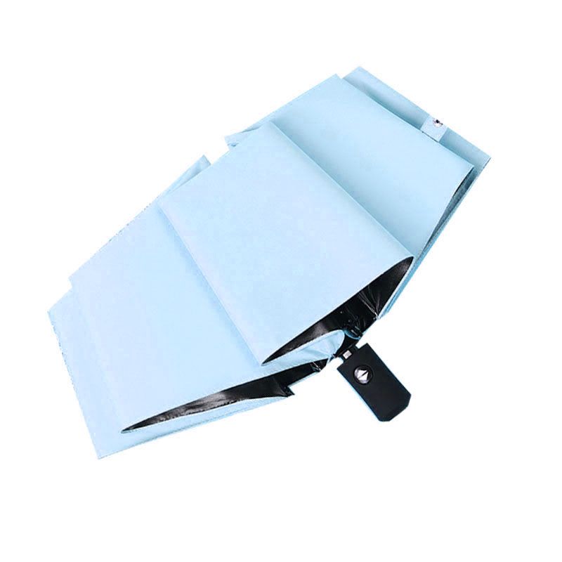 Travel Umbrella Sun Rain 3 Fold 8 Ribs Button Operation Light Weight Umbrella for Women Girl Daily Men Light Blue