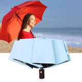 Travel Umbrella Sun Rain 3 Fold 8 Ribs Button Operation Light Weight Umbrella for Women Girl Daily Men Light Blue