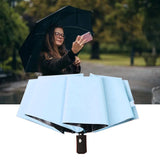Travel Umbrella Sun Rain 3 Fold 8 Ribs Button Operation Light Weight Umbrella for Women Girl Daily Men Light Blue - Extra Image