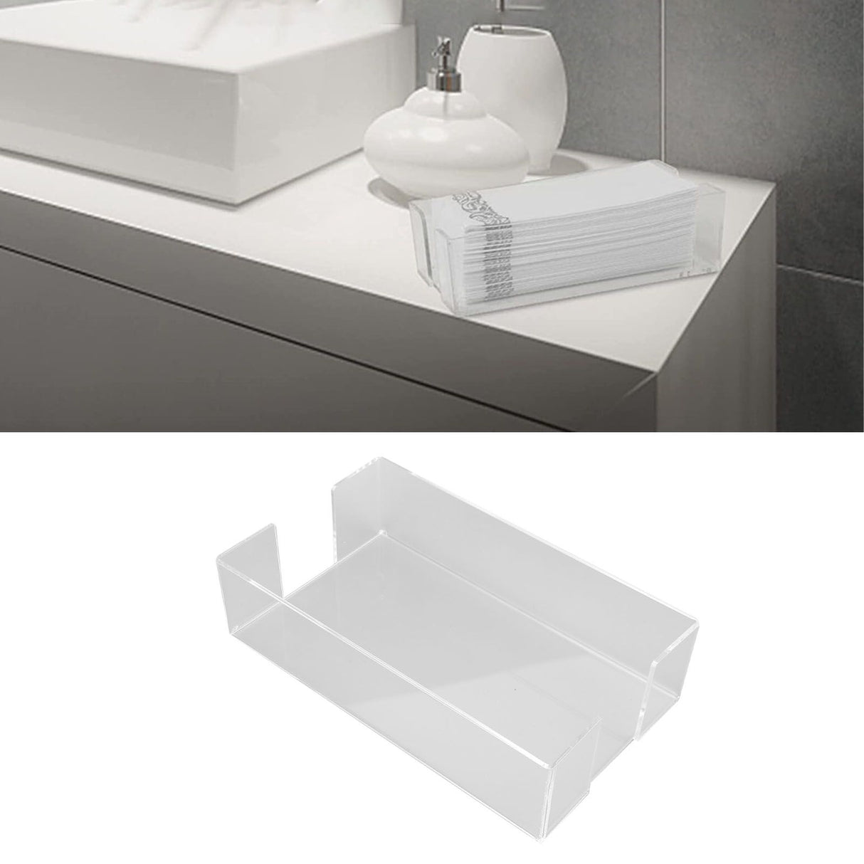 Napkin Tray Storage Holder Transparent Acrylic Modern 9.5x5.5x2.5in Large Capacity Napkin Dispenser for Party Kitchen