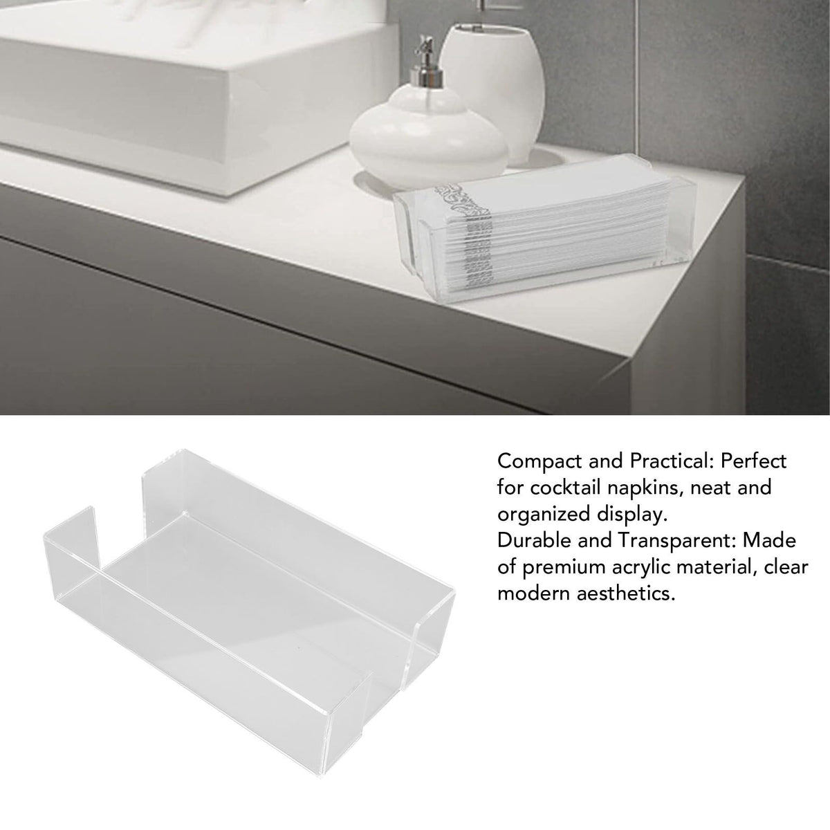 Napkin Tray Storage Holder Transparent Acrylic Modern 9.5x5.5x2.5in Large Capacity Napkin Dispenser for Party Kitchen
