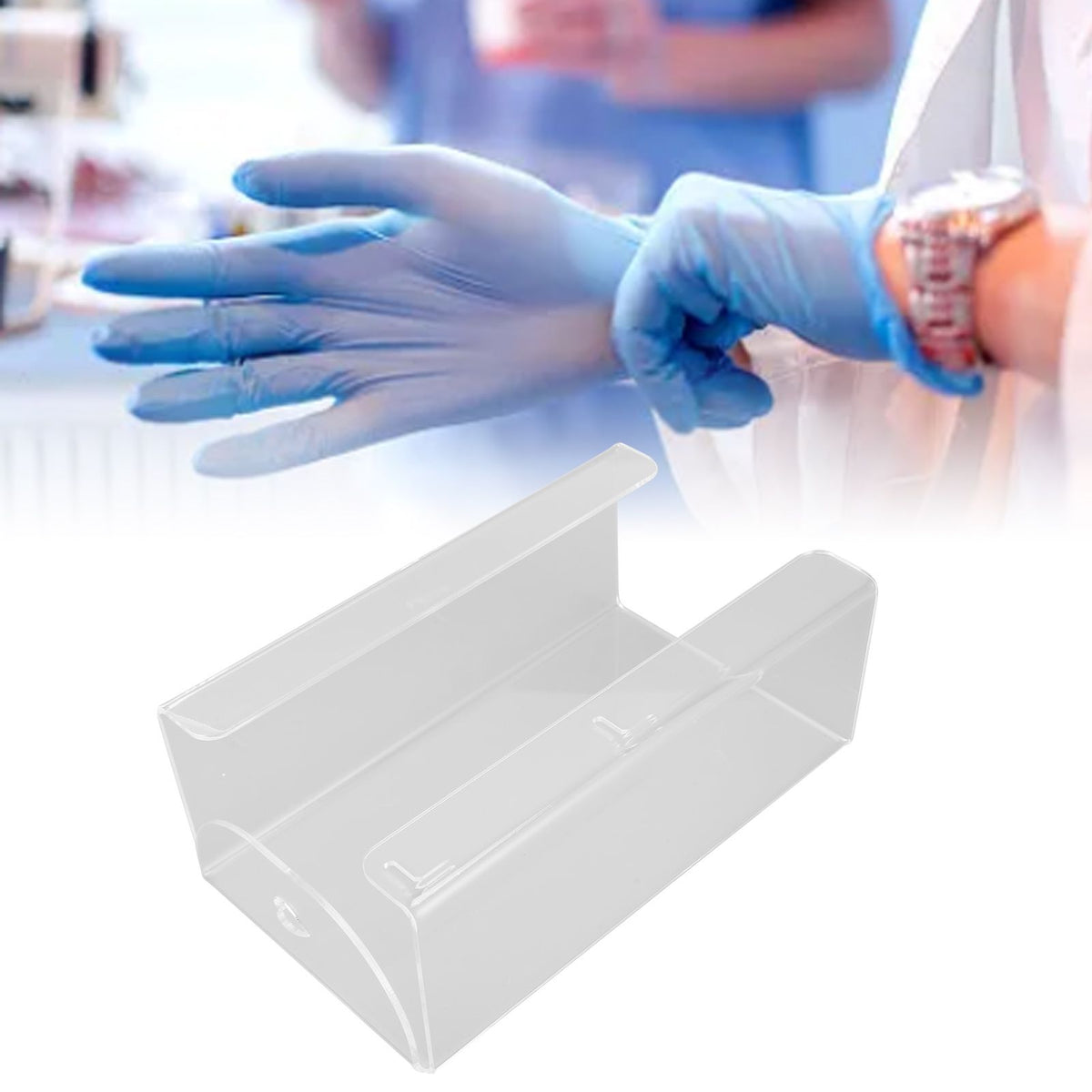Glove Box Holder Dispenser Wall Mounted Tissue Holder Clear with Adhesive Expansion Screw for Home Kitchen