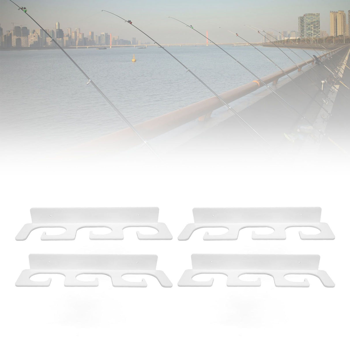 4Pcs Fishing Rod Holder Rugged Space Saving Stylish Holding 6 Rods Wall Mounted Fishing Pole Rack for Indoor Outdoor White