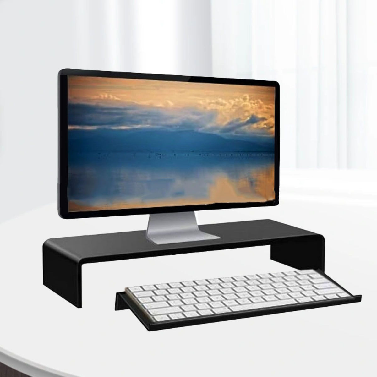 Acrylic Tilted Computer Keyboard Holder Low Front Lip Polished Finish Keyboard Riser Keyboard Holder for Office Black