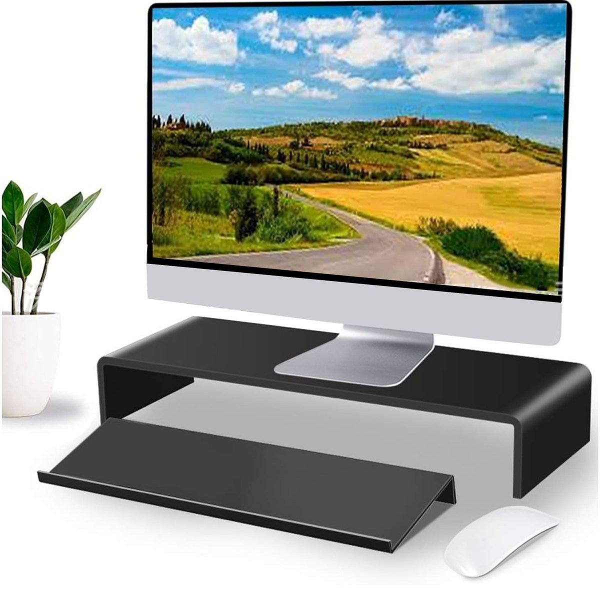 Acrylic Tilted Computer Keyboard Holder Low Front Lip Polished Finish Keyboard Riser Keyboard Holder for Office Black